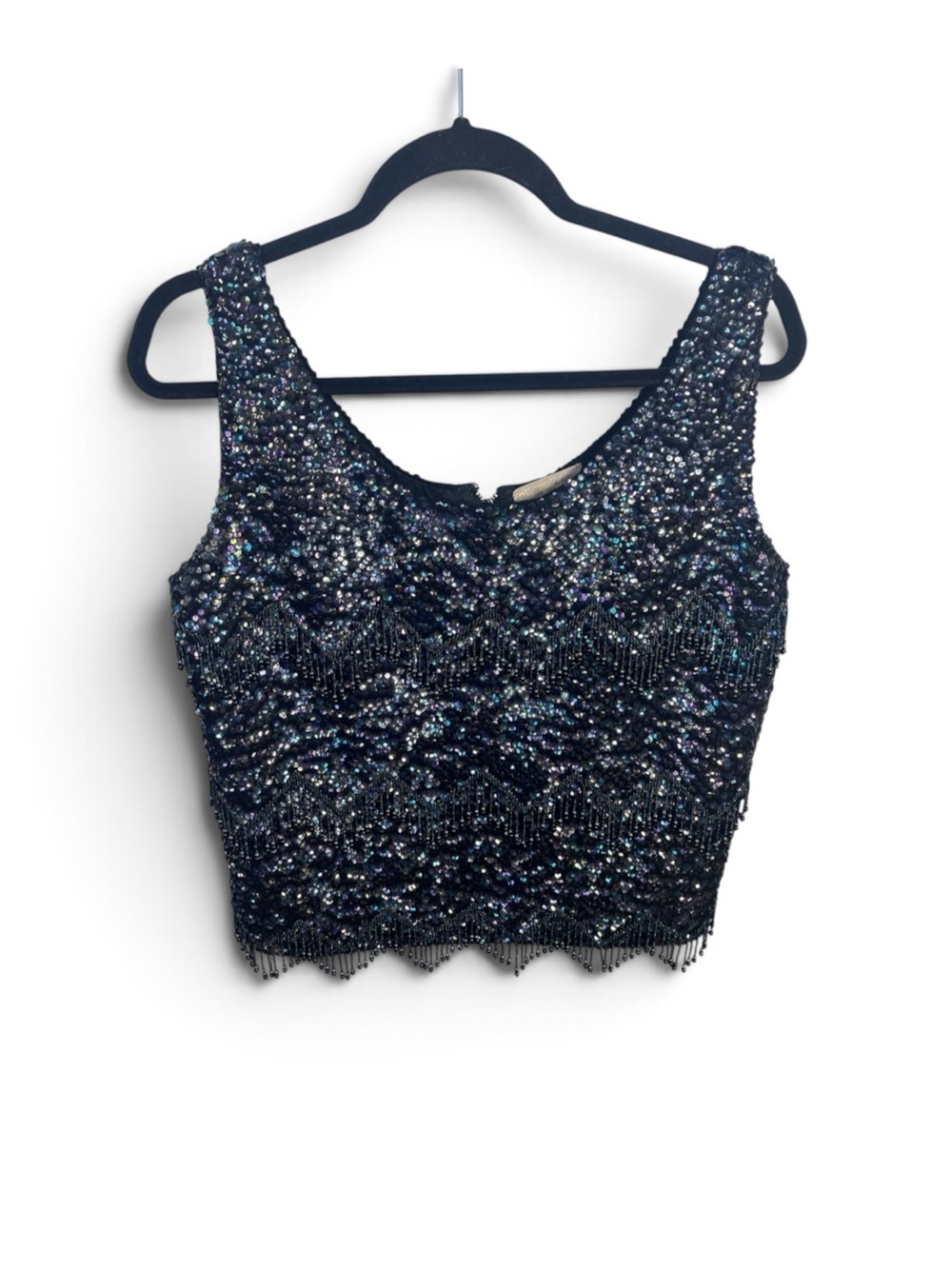 Marianne Fashions vintage Sequin and beaded Black wool Tank Top made in Hongkong